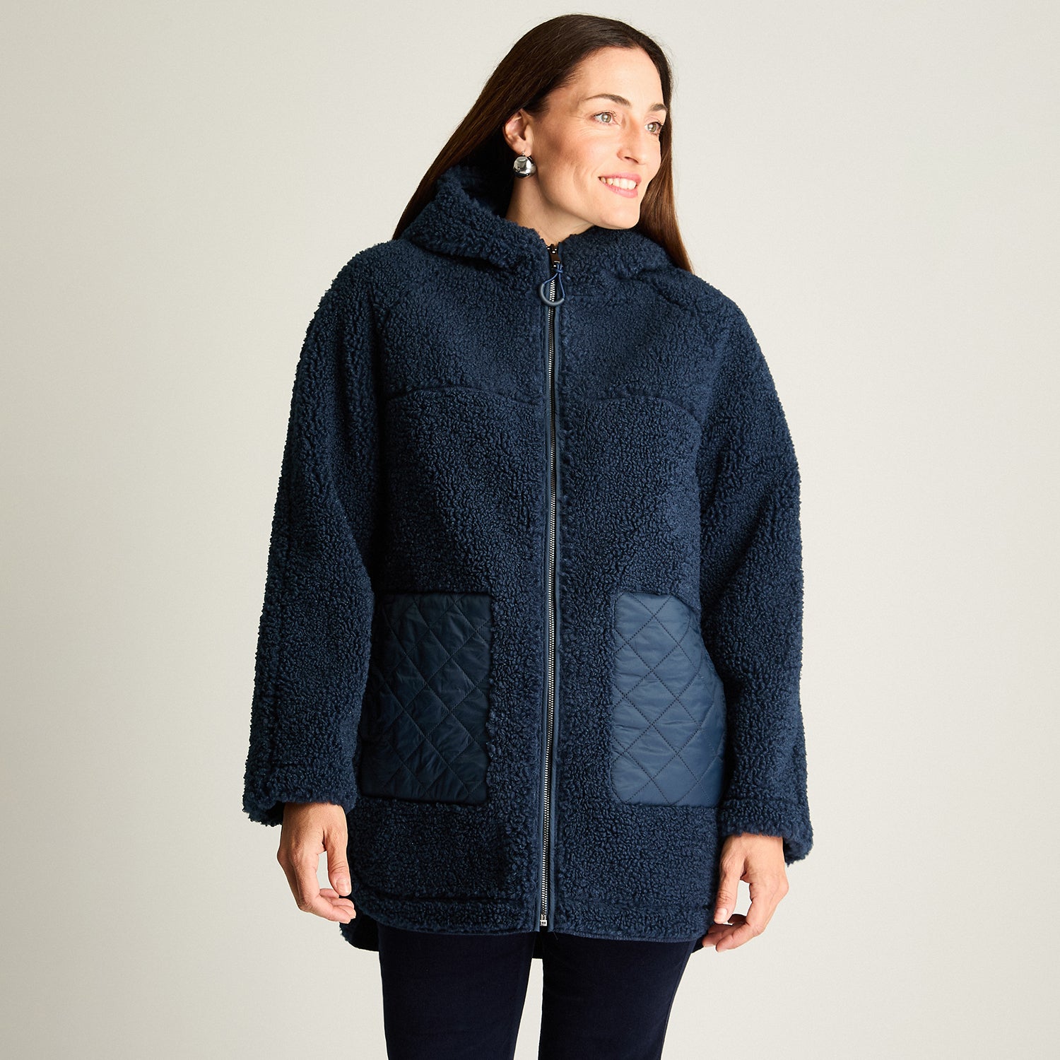Polerón Sherpa Bondeado En Suede, Dos Bolsillos Quilted Azul